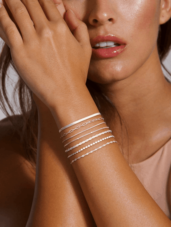 Silver Bracelets for Women Trendy Waterproof Silver Dainty Bracelet Stack Adjustable Layered Bracelet Set Minimalist Fashion Jewelry - Image 2