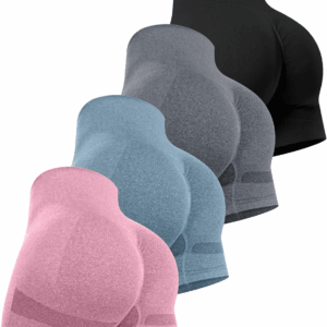 Women'S 4 Packs Workout Gym Shorts, High Waisted Butt Lifting Scrunch Butt Seamless Booty Shorts