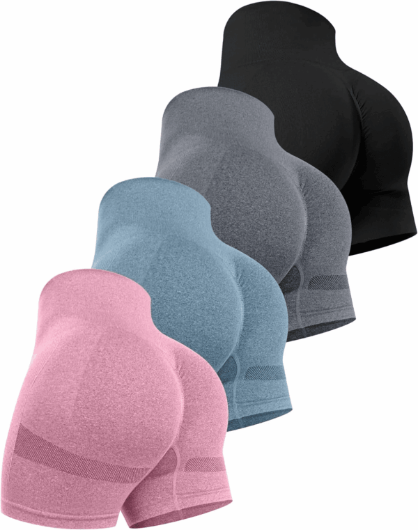 Women'S 4 Packs Workout Gym Shorts, High Waisted Butt Lifting Scrunch Butt Seamless Booty Shorts