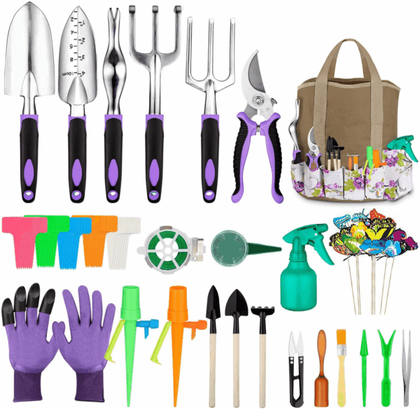 Garden Tools Set 83 Piece, Succulent Tools Set Included, Heavy Duty Aluminum Gardening Tools for Gardening, Non-Slip Ergonomic Handle, Durable Storage Tote Bag, Gifts for Men Women