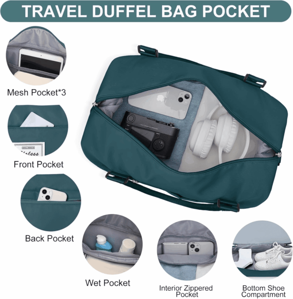 Weekender Bags for Women,Travel Duffle Overnight Bag with Shoe Compartment,Personal Item Carry on Bag,Gym Bag,3 Pcs Set - Image 5