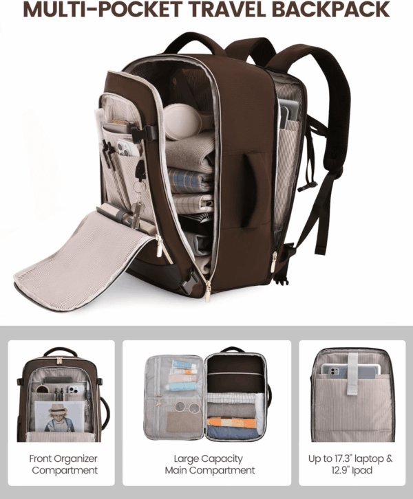 Travel Backpack for Women, 40L Carry on Backpack Flight Approved, Large Personal Item Bag Fits 17 Inch Laptop, TSA Approved Luggage with 3 Packing Cubes,Waterproof Weekender Gym Essentials - Image 4