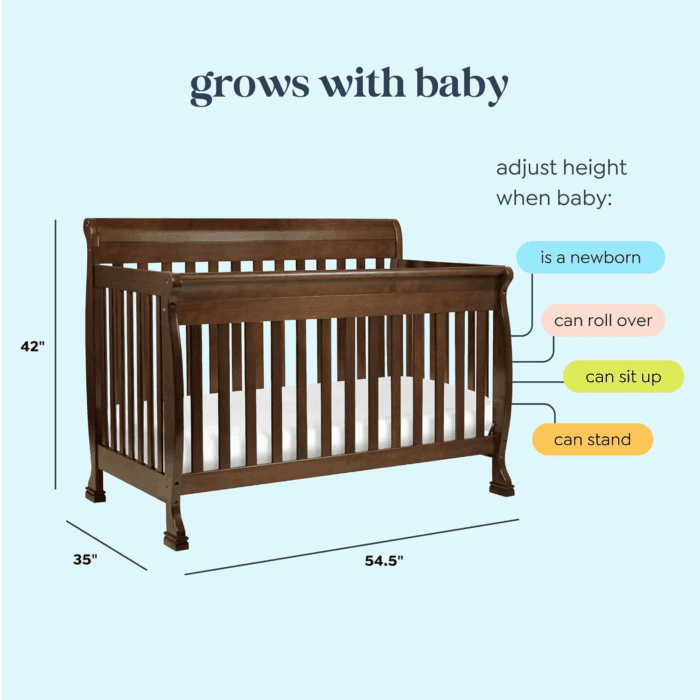 Kalani 4-In-1 Convertible Baby Crib with Wooden Toddler Bed, Daybed & Full-Size Bed Conversion - Easy to Assemble & GREENGUARD Gold Certified - 4 Adjustable Mattress Heights - Espresso - Image 3
