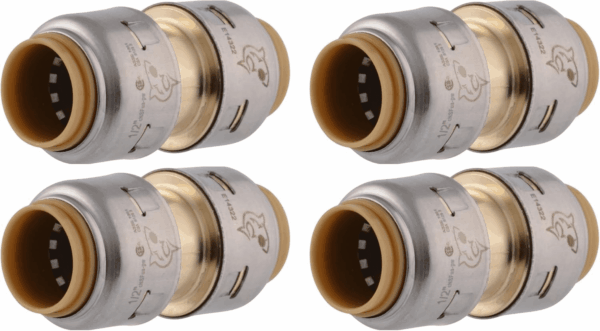 Max 1/2 Inch Coupling, Pack of 4, Push to Connect Brass Plumbing Fitting, PEX Pipe, Copper, CPVC, PE-RT, HDPE, UR008A4