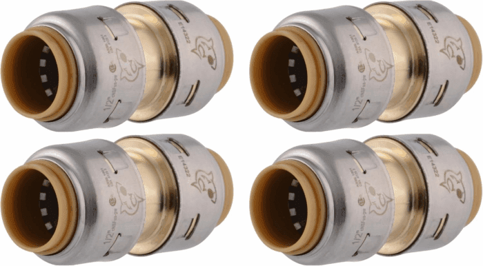 Max 1/2 Inch Coupling, Pack of 4, Push to Connect Brass Plumbing Fitting, PEX Pipe, Copper, CPVC, PE-RT, HDPE, UR008A4