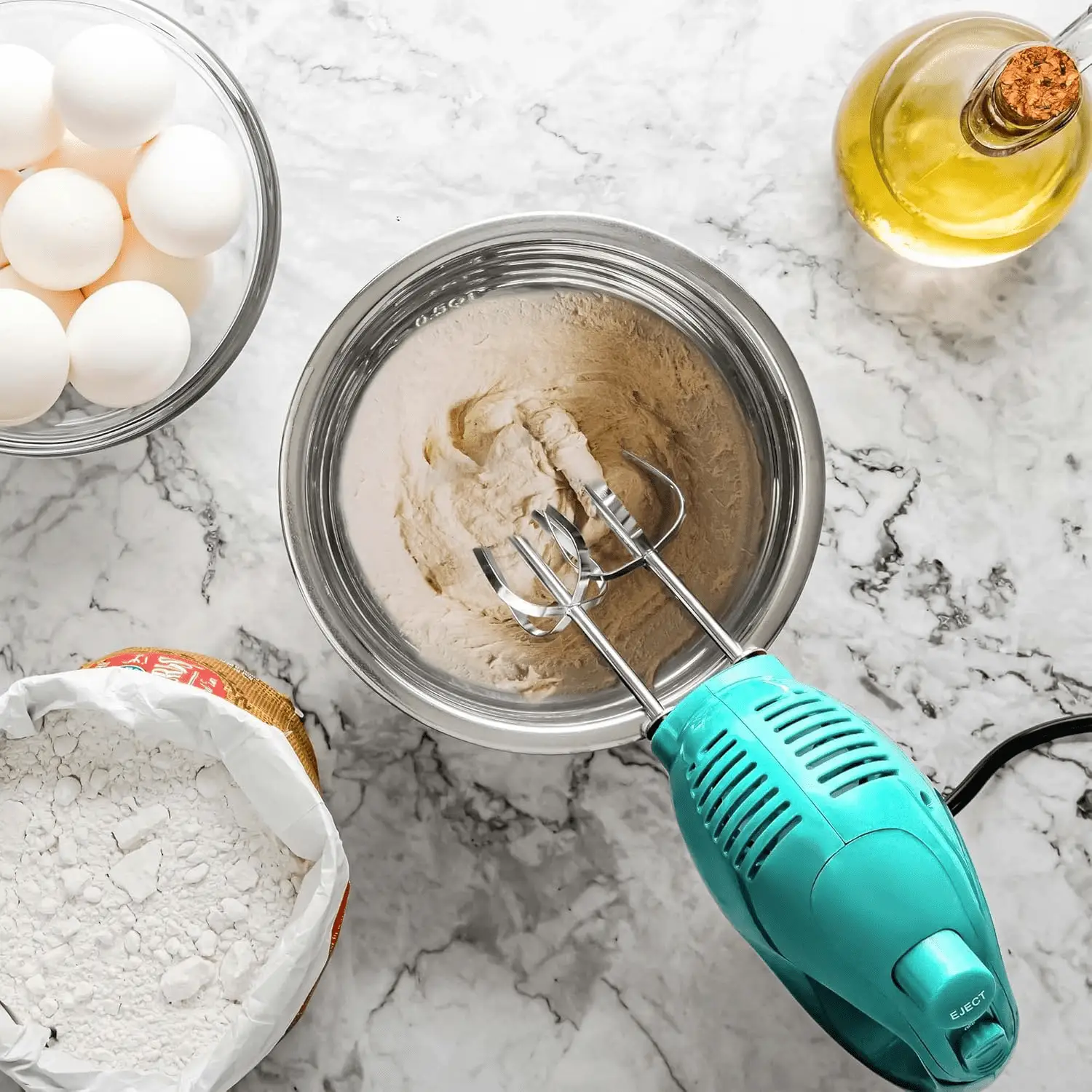 5-Speed Electric Hand Mixer with Stainless Steel Mixing Whisk, Snap-On Storage Case, Portable & Lightweight 150W Motor, Compact Handheld Mixer for Baking, Blending or Cooking, Turquoise HM151T - Image 6