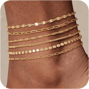 Waterproof Ankle Bracelets for Women, 14K Real Gold Filled Anklets for Women 6PCS Anklet Set Dainty Summer Beach Jewelry