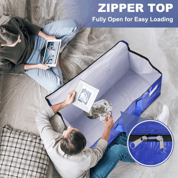 Moving Bags-Heavy Duty Moving Boxes, Storage Totes with Zipper, Reinforced Handles and Tag Pocket-Collapsible Moving Supplies for Moving, Storage and Travel 93L(Blue-6 Pack) - Image 6