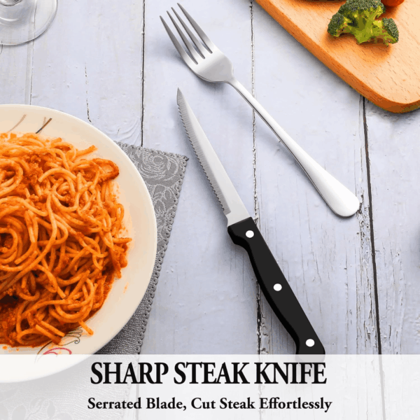 24 Pcs Silverware Set with Steak Knives Service for 4,Stainless Steel Flatware Set,Mirror Polished Cutlery Utensil Set,Home Kitchen Eating Tableware Set,Include Fork Knife Spoon Set,Dishwasher Safe - Image 5