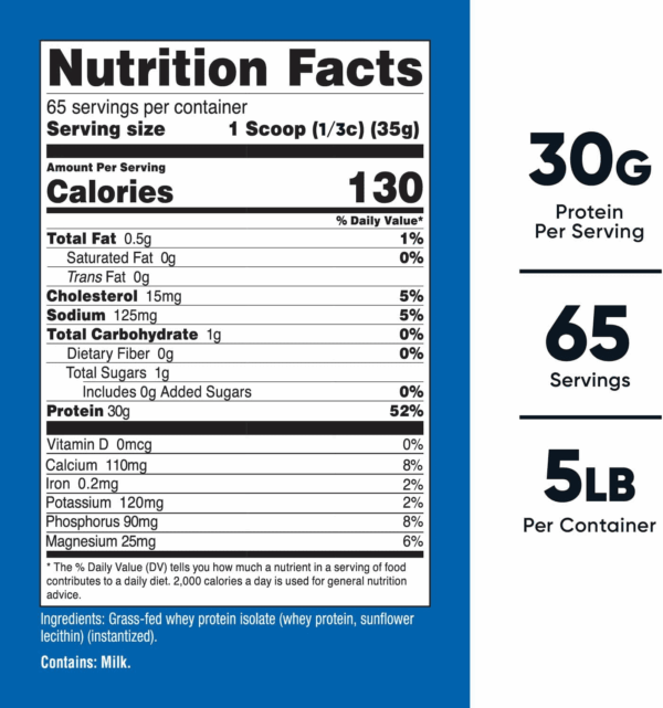 Grass-Fed Whey Protein Isolate (Unflavored) 5LBS - Rbgh Free, Non-Gmo & Gluten Free - Image 2