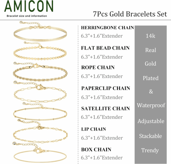 Gold Bracelets for Women,Dainty 14K Gold Plated Stack Set Trendy Stackable Non Tarnish Paperclip Chain Bracelets Gold Jewelry Sets Gifts for Women - Image 3