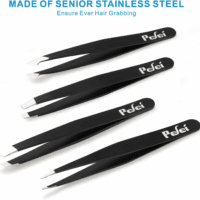 Tweezers Set - Professional Stainless Steel Tweezers for Eyebrows - Great Precision for Facial Hair, Splinter and Ingrown Hair Removal (Black) - Image 4