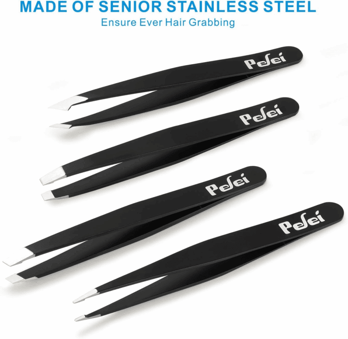 Tweezers Set - Professional Stainless Steel Tweezers for Eyebrows - Great Precision for Facial Hair, Splinter and Ingrown Hair Removal (Black) - Image 4