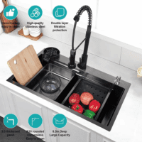 29.5 * 17.7 Inch Kitchen Sink, Single Bowl Stainless Steel Sink Multifunctional Drop in Sink with Pull-Down Faucet and Multiple Accessories (Black Grey, 29.5 * 17.7 Inch) - Image 6