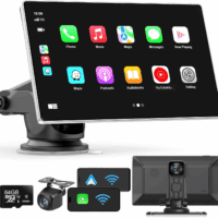 Portable Apple Carplay Screen for Car, 9" Wireless Apple Carplay & Android Auto,4K Dash Cam,1080P Backup Camera Dvr,Car Audio Receivers GPS Navigation Mirror Link, Bluetooth,Fm, Siri