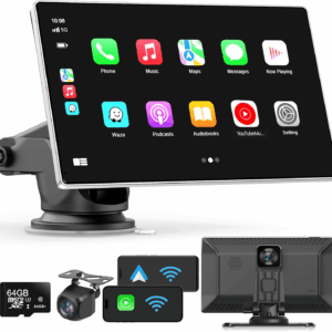 Portable Apple Carplay Screen for Car, 9" Wireless Apple Carplay & Android Auto,4K Dash Cam,1080P Backup Camera Dvr,Car Audio Receivers GPS Navigation Mirror Link, Bluetooth,Fm, Siri