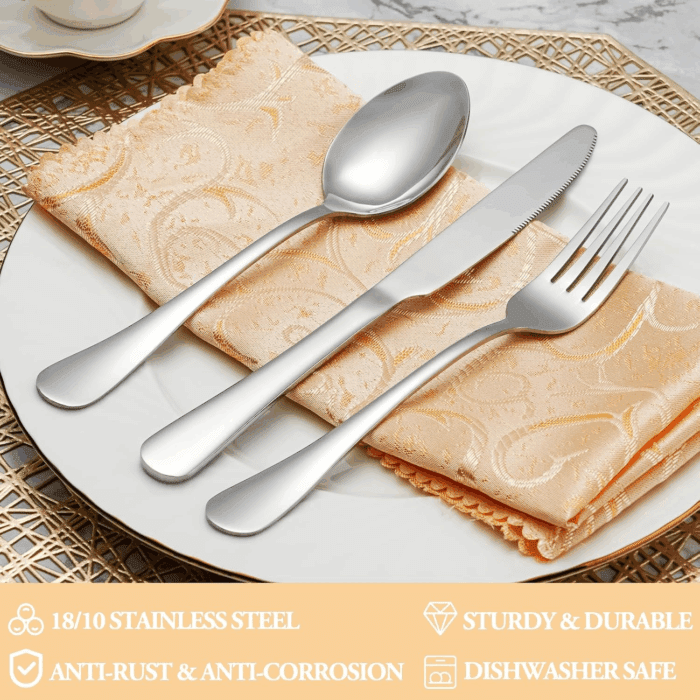 30 Pcs Silverware Set Service for 6,Premium Stainless Steel Flatware Set,Mirror Polished Cutlery Utensil Sets,Durable Kitchen Eating Tableware Sets,Include Fork Knife Spoon,Dishwasher Safe - Image 3