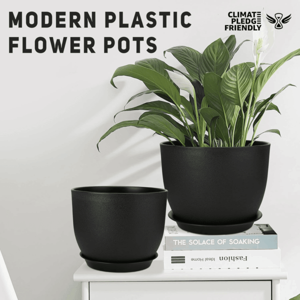 Plant Pots 12/10/9 Inch Set of 3, Flower Pots with Multi Mesh Drainage Holes, Large Planters for Indoor Outdoor Garden Plants and Flowers. (Black) - Image 4