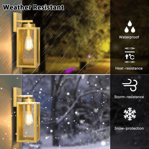 2-Pack Outdoor Wall Light Fixtures, Exterior Waterproof Wall Lanterns, Porch Sconces Wall Mounted Lighting with E26 Sockets & Glass Shades, Modern Wall Lamps for Patio Front Door, Gold - Image 2