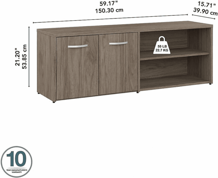 Studio C Low Storage Cabinet with Doors and Shelves in Modern Hickory - Image 3