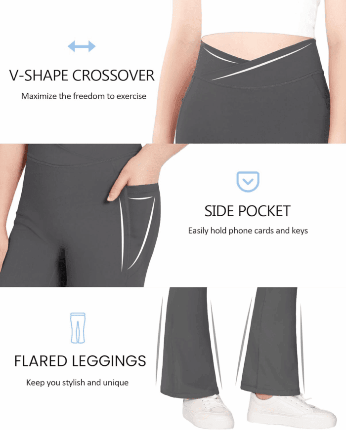 Girls Flare Leggings Kids Bell Bottom Cross High Waisted Dance Yoga Flared Pants - Image 6