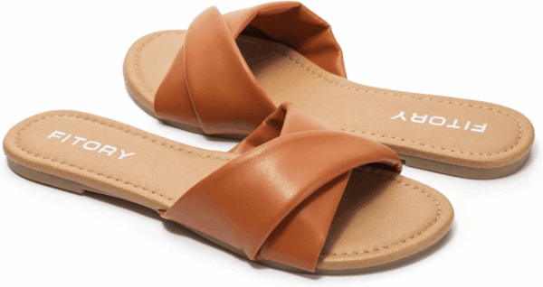 Women'S Flat Sandals Fashion Slides with Soft Leather Slippers for Summer Size 6-11 - Image 5