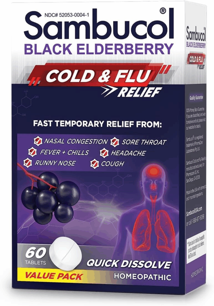 Cold and Flu Relief Tablets - Homeopathic Cold Medicine, Cold Remedy for Adults, Black Elderberry for Colds, Zinc Cold Remedy - 60 Count