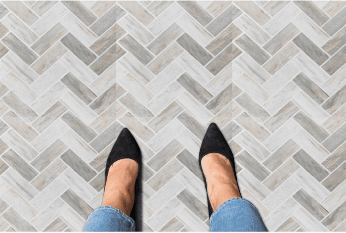 Retro Self Adhesive 12-Inch Vinyl Floor Tiles, 20 Tiles - 12" X 12", Stone Herringbone Pattern - Peel & Stick, DIY Flooring for Kitchen, Dining Room, Bedrooms & Bathrooms by  Home Decor - Image 3