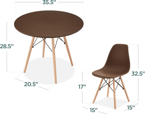 5-Piece Dining Set, Compact Mid-Century Modern Table & Chair Set for Home, Apartment W/ 4 Chairs, Plastic Seats, Wooden Legs, Metal Frame - Brown/Oak - Image 2