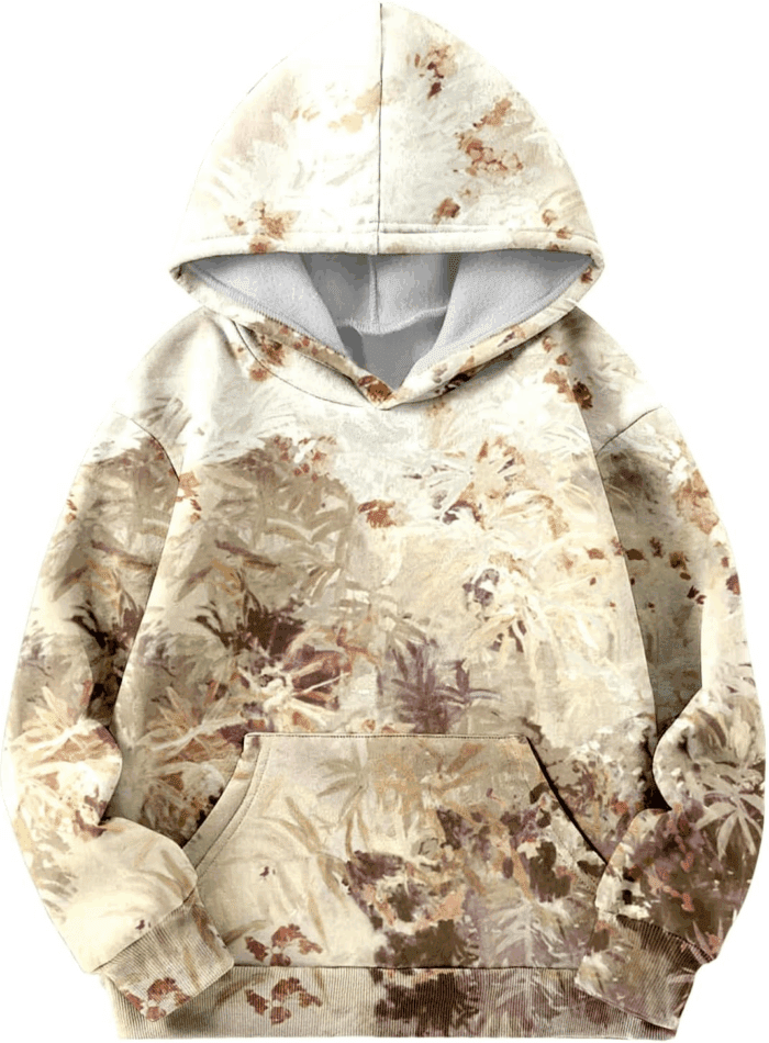 Camo Hoodies for Teen Girls Cute Sweatshirt Maple Leaf Print Oversized Fleece Sweatshirts Pullover Tops with Pocket