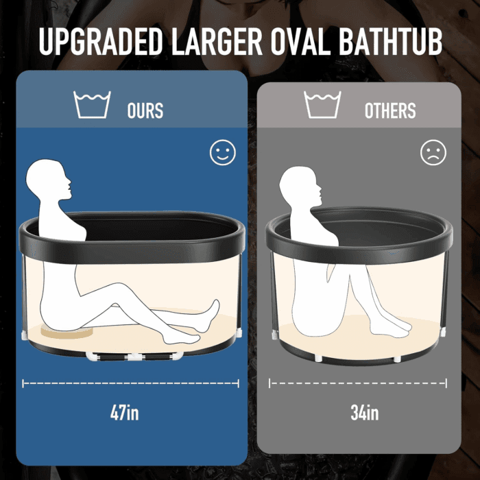 XL 129 Gals Oval Ice Bath Tub with Cover, Portable Cold Plunge for Cold Water Therapy and Recovery - Image 3
