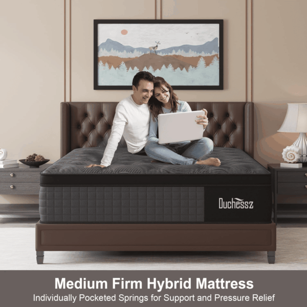 Full Mattress, 10 Inch Hybrid Mattresses Black with Gel Memory Foam and Individually Pocket Innerspring Medium Firm for Motion Isolation, Edge Support, 100 Night Trial - Image 2