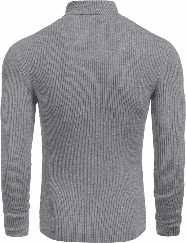 Mens Ribbed Slim Fit Knitted Pullover Casual Turtleneck Sweater - Image 3