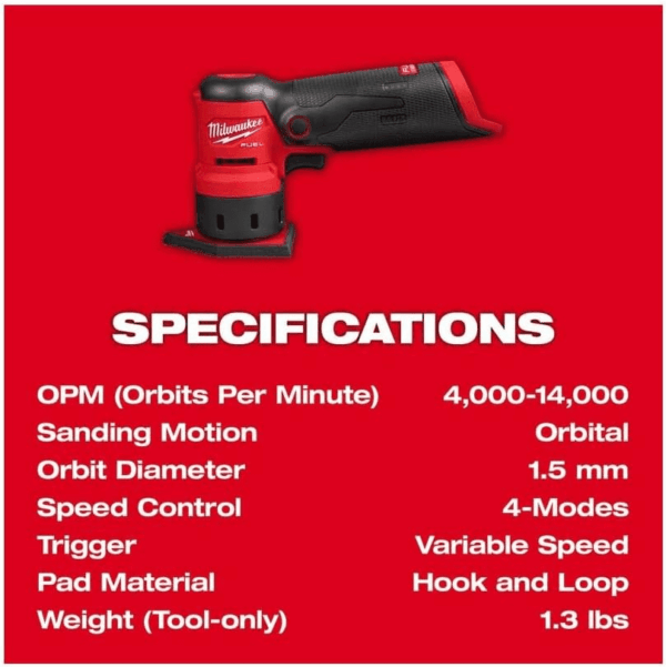 2531-20 12V Brushless Cordless Orbital Detail Sander (Tool Only) Red and Black - Image 3