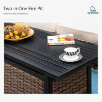 6 PCS Outdoor Patio Furniture Set, Metal Outdoor Conversation Set, Rattan Wicker Patio Sectional with 2 X Swivel Single Sofa, 3-Seat Sofa, 2 X Ottoman, 1 X Fire Pit Table, Beige - Image 7