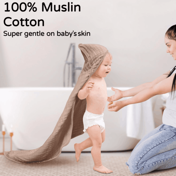 Hooded Baby Towels for Newborn 2 Pack 100% Muslin Cotton Baby Bath Towel with Hood for Babies, Infant, Toddler and Kids, Large 32X32Inch, Soft and Absorbent Newborn Essential - Image 2