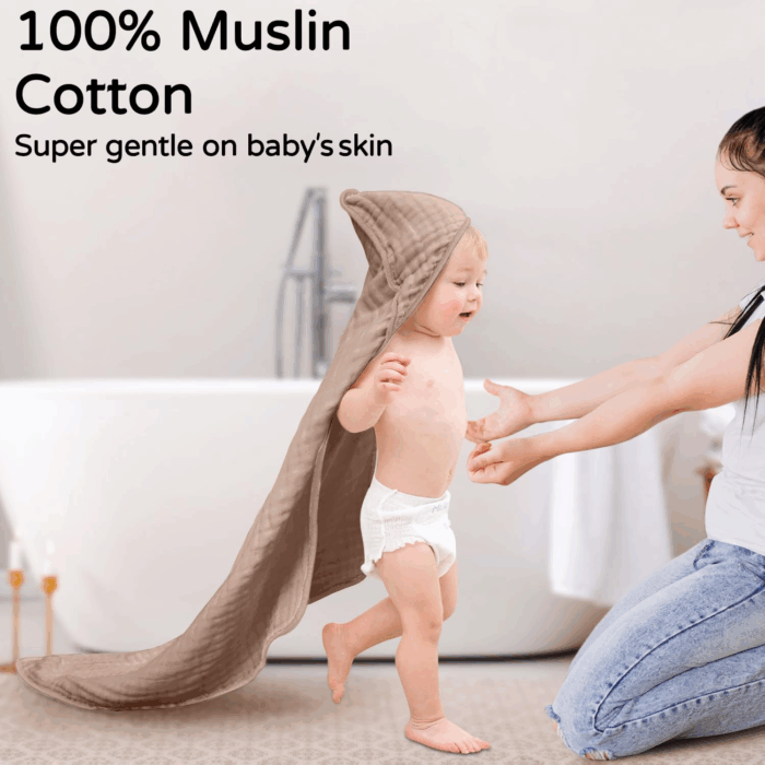 Hooded Baby Towels for Newborn 2 Pack 100% Muslin Cotton Baby Bath Towel with Hood for Babies, Infant, Toddler and Kids, Large 32X32Inch, Soft and Absorbent Newborn Essential - Image 2