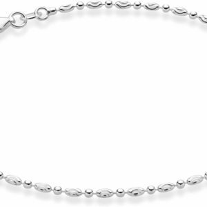 925 Sterling Silver Diamond-Cut Oval and round Bead Ball Chain Anklet Ankle Bracelet for Women, Made in Italy