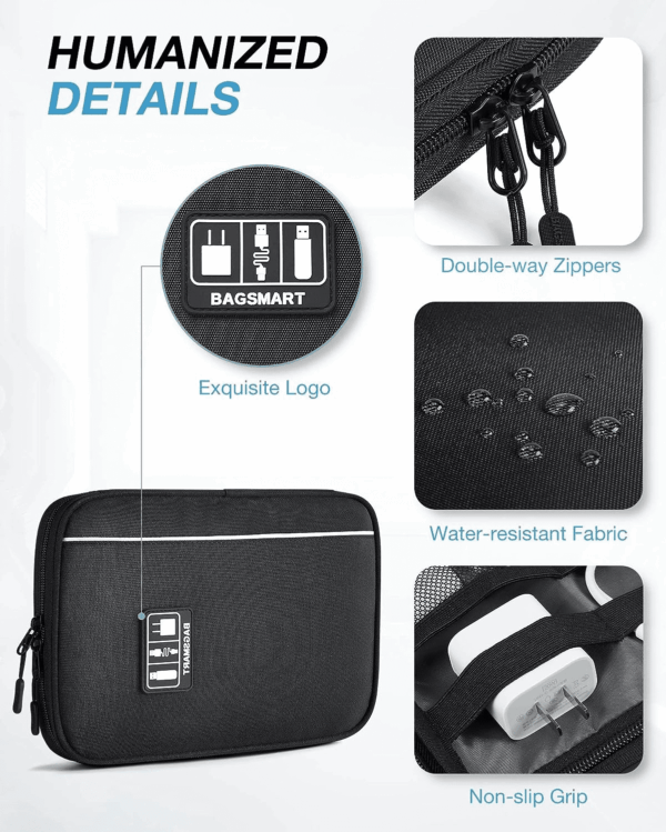 Electronics Travel Organizer Case, Tech Accessories Cord Storage Bag for Phone, Power Bank, SD Card, Cables, Black - Image 4