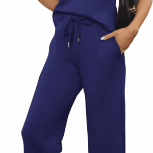 Two Piece Sets for Women Summer Outfits Lounge Sets Mock Neck Tops Wide Leg Crop Pants Vacation Travel Outfits