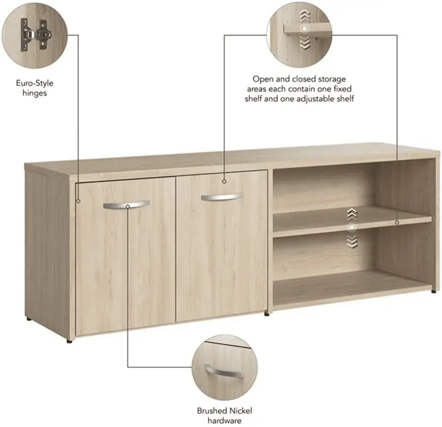 Studio C Low Storage Cabinet with Doors and Shelves in Natural Elm, Organization for Home or Professional Office - Image 6