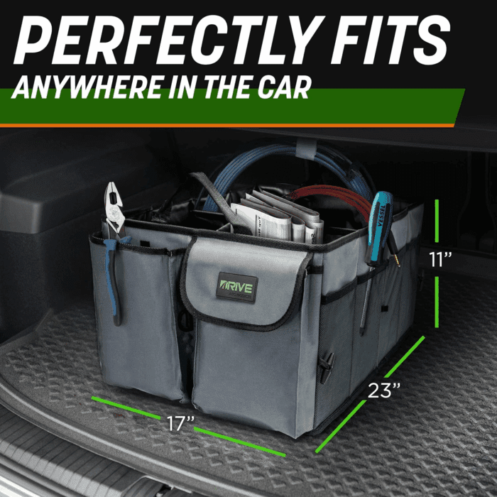 Drive Auto Car Trunk Organizer - Collapsible, Multi-Compartment Automotive SUV Car Organizer for Storage W/Adjustable Straps - Truck & Car Accessories for Women and Men - Black - Image 8