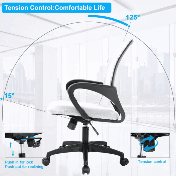 Home Office Chair Ergonomic Desk Chair Mesh Computer Chair with Lumbar Support Armrest Executive Rolling Swivel Adjustable Mid Back Task Chair for Women Adults (White) - Image 6