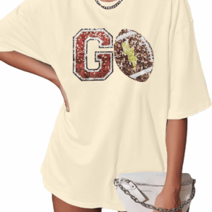 Oversized Football Shirts Womem'S Game Day Shirt Sparkle Graphic Tee Tops Casual Short Sleeve Shirt Vintage T-Shirt