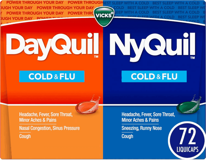 Dayquil & Nyquil Co-Pack, Cold & Flu Medicine, Powerful Multi-Symptom Daytime & Nighttime Relief for Headache, Fever, Sore Throat, Minor Aches & Pains, & Cough, 72Ct