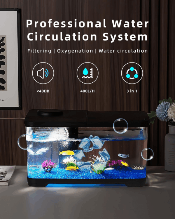 Fish Tank, 3.8 Gallon Aquarium Starter Kit with Self Cleaning Fish Tank Pump with Filteration, Oxygenation, Water Circulation, Lighting Betta Fish Aquarium with Decor, Gravel (Black) - Image 4