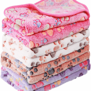 4 Pcs Dog Blanket for Pet Puppy Teething Toys Paw Print Fleece Blanket for Pet Cat Soft Warm Sleep Mat Guinea Pig Cage Mat(Small(24 X 16 Inch),White, Coffee, Pink, Purple)