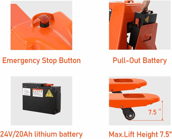 Full Electric Pallet Jack 3300Lbs Capacity, Lithium Powered Pallet Truck 48" X27" Fork Size, Walkie Pallet Lift Trucks for Factory, Warehouse, Supermarket, Multifunctional Handle with Extra Battery - Image 5