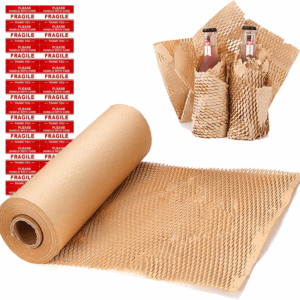 Honeycomb Packing Paper Wrap 15"X131' Sustainable Alternative to Bubble Wrap for Moving/Shipping/Packing Roll with 20 Fragile Sticker Biodegradable & Fully Recylable…