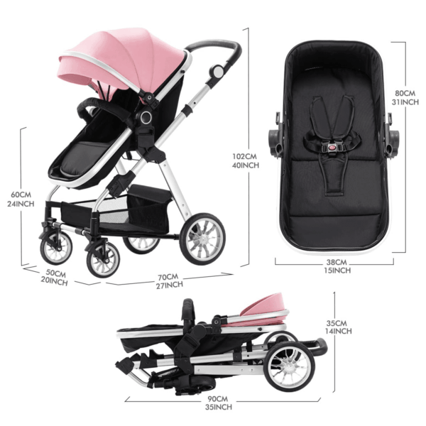 Baby Stroller for Toddler,Bassinet Stroller,Foldable Aluminum Alloy Pushchair with Adjustable Backrest,Adjustable Direction Pink - Image 7